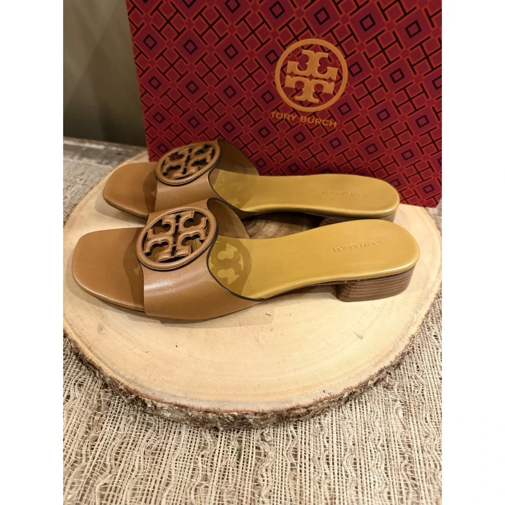 TORY BURCH Bombe Miller Slide Leather Sandal Carmel &‎ Yellow SZ 9.5 New Rt-298$
